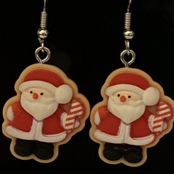 Santa Earring, Candy Cane Earring, Christmas Earring, Holiday Earring, Gift Idea - Picture 1 of 4